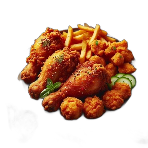 food, crown, photorealistic, 3d render, plate, crispy, fried, chicken transparent PNG cut-out