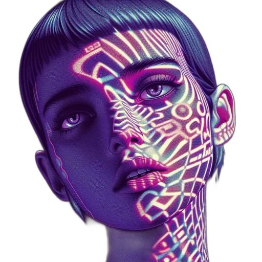 robot, face, mask, jewelry, cyberpunk, photorealistic, vaporwave, fantasy art transparent PNG cut-out