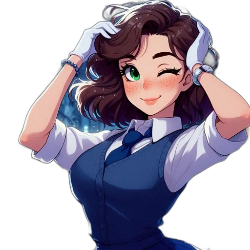 staff, dress, face, anime, cartoon, pixel art, concept art, blue transparent PNG cut-out