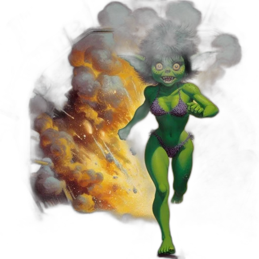 concept art, comic book art, fantasy art, pixel art, fire, outer space, fog, green transparent PNG cut-out