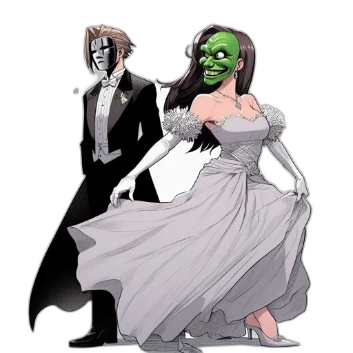 mask, dress, concept art, comic book art, cartoon, fantasy art, outer space, green transparent PNG cut-out