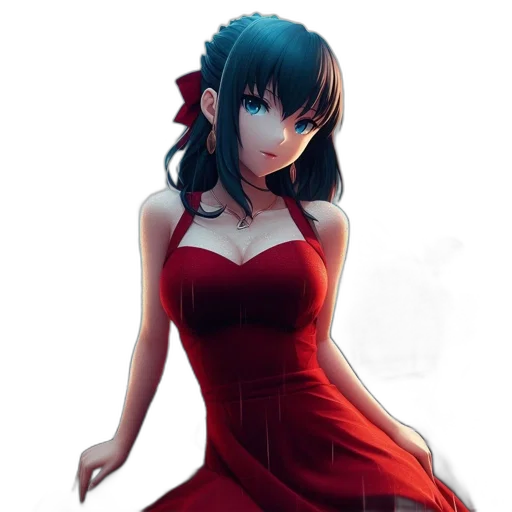 dress, flower, fantasy art, anime, concept art, photorealistic, red, dark transparent PNG cut-out