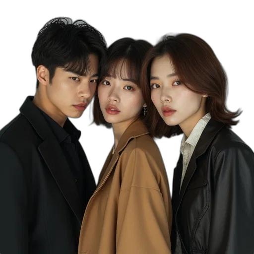 jacket, photorealistic, fire, two, korean, actors, left, yoon transparent PNG cut-out