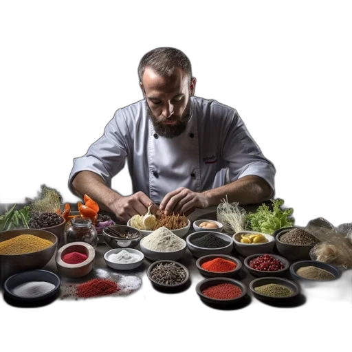 food, staff, chef, wears, his, white, coat, while transparent PNG cut-out