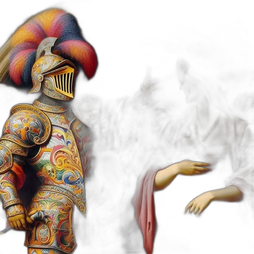 mask, robot, staff, hat, concept art, fantasy art, 3d render, photorealistic transparent PNG cut-out