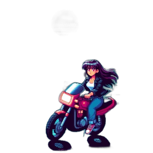 robot, jacket, hair, creature, pixel art, concept art, vaporwave, cartoon transparent PNG cut-out
