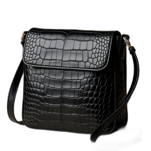 cross, body, bag, black, croco, leather transparent PNG cut-out
