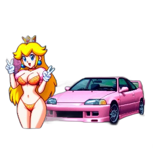 car, weapon, dress, crown, pixel art, vaporwave, concept art, anime transparent PNG cut-out