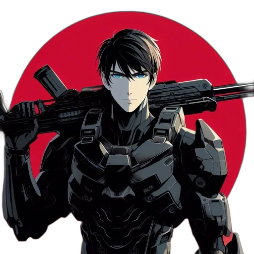 weapon, comic book art, concept art, pixel art, anime, red, armored, hero transparent PNG cut-out