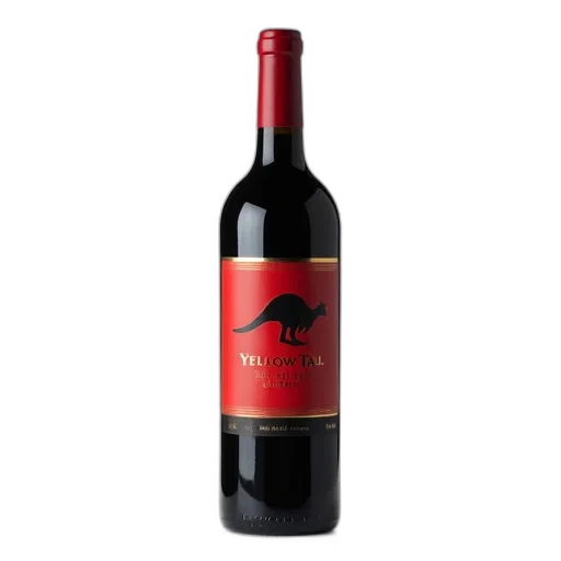 bottle, yellow, tail, big, bold, red, wine, label transparent PNG cut-out