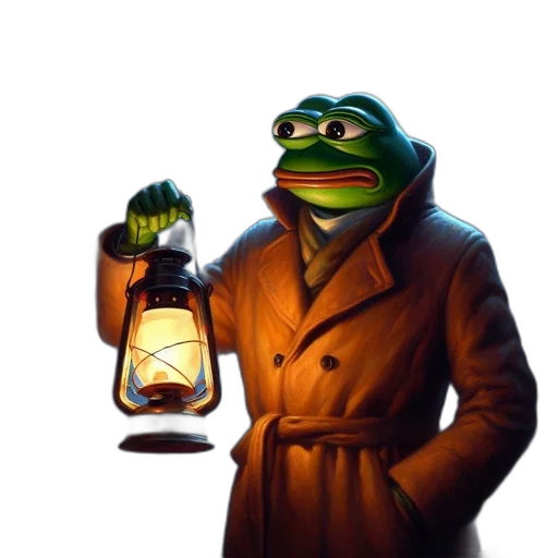 jacket, concept art, frog, brown, coat, holds, lantern, dark transparent PNG cut-out