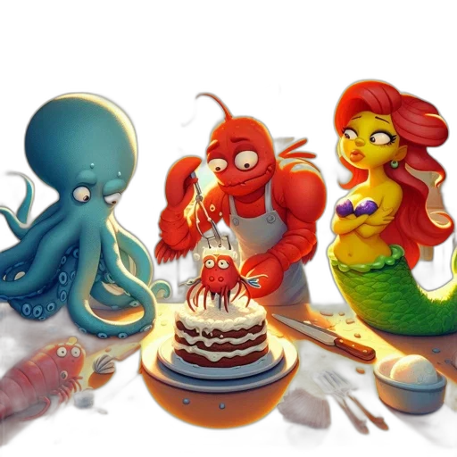 concept art, 3d render, underwater, fire, animated, seascape, features, lobster transparent PNG cut-out