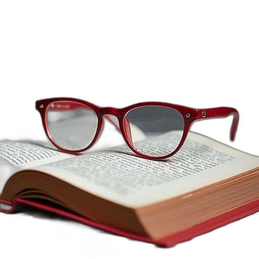 3d render, pair, round, glasses, red, frame, placed, open transparent PNG cut-out
