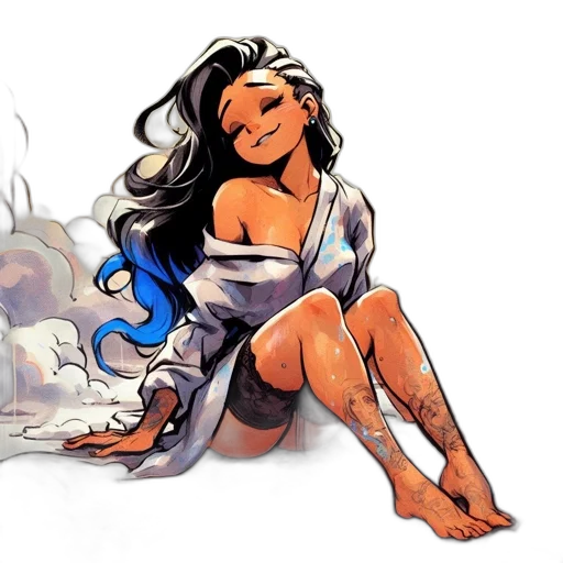 comic book art, concept art, watercolor, cartoon, fire, underwater, blue, animated transparent PNG cut-out