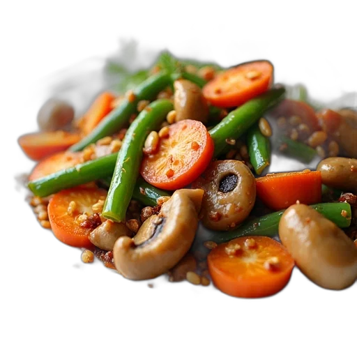 food, photorealistic, 3d render, close-up, view, plate, filled, stir-fry transparent PNG cut-out