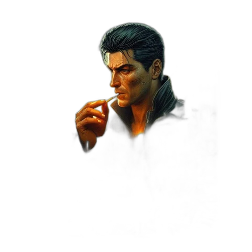 face, jacket, weapon, sword, pixel art, concept art, photorealistic, comic book art transparent PNG cut-out