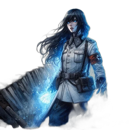 staff, concept art, fantasy art, comic book art, watercolor, blue, monochrome, dark transparent PNG cut-out