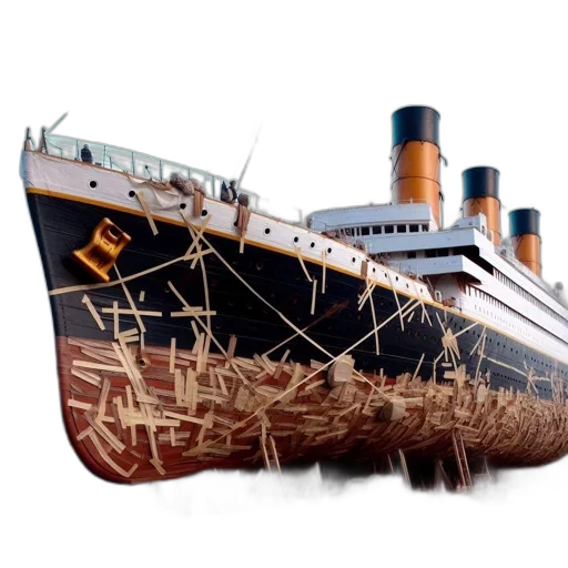 photorealistic, 3d render, concept art, titanic, replica, undergoes, restoration, within transparent PNG cut-out