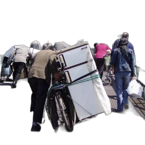 group, people, carrying, items, bicycles, one, person, pushing transparent PNG cut-out