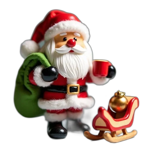 3d render, photorealistic, small, colorful, figurine, santa, claus, holding transparent PNG cut-out