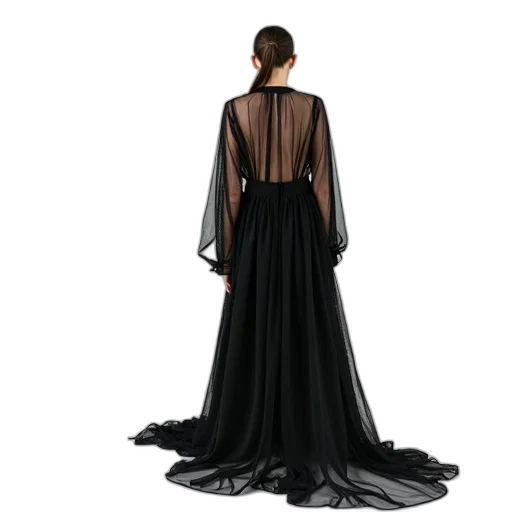 dress, dark, women, wearing, black, mesh, jacket, standing transparent PNG cut-out