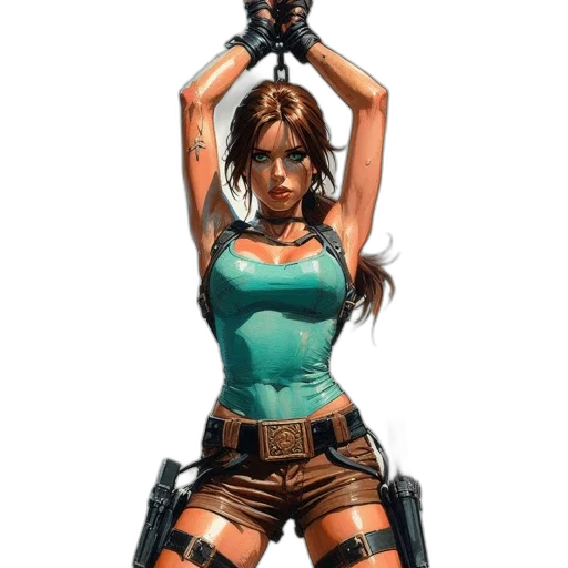 weapon, concept art, comic book art, fantasy art, pixel art, female, adventurer, archaeologist transparent PNG cut-out