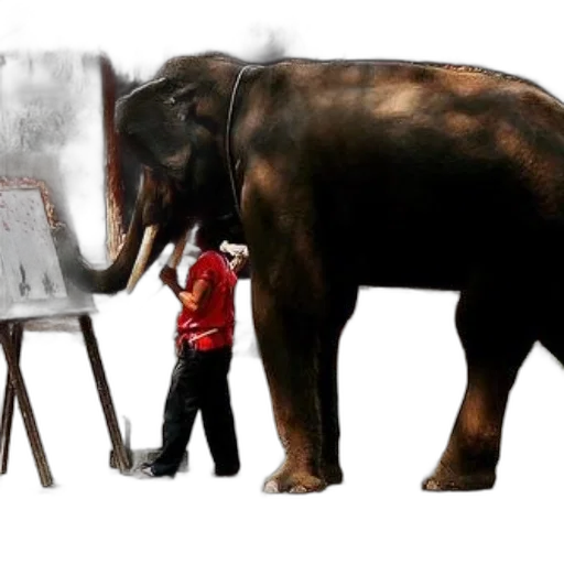 photorealistic, concept art, oil painting, 3d render, forest, elephant, paints, easel transparent PNG cut-out