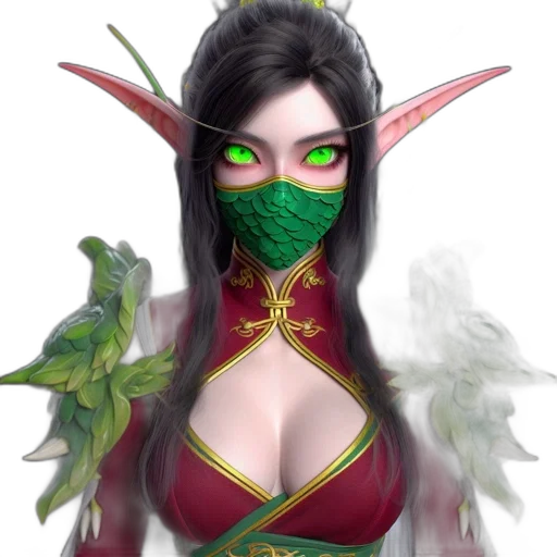 dragon, mask, fantasy art, concept art, pixel art, photorealistic, green, fantastical transparent PNG cut-out