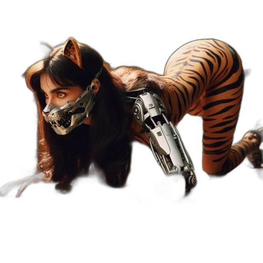 animal, creature, concept art, fantasy art, cyberpunk, photorealistic, woman, feline transparent PNG cut-out