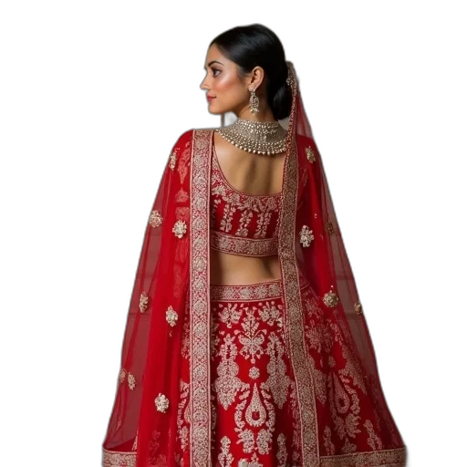 jewelry, dress, red, model, white, lehenga, choli transparent PNG cut-out