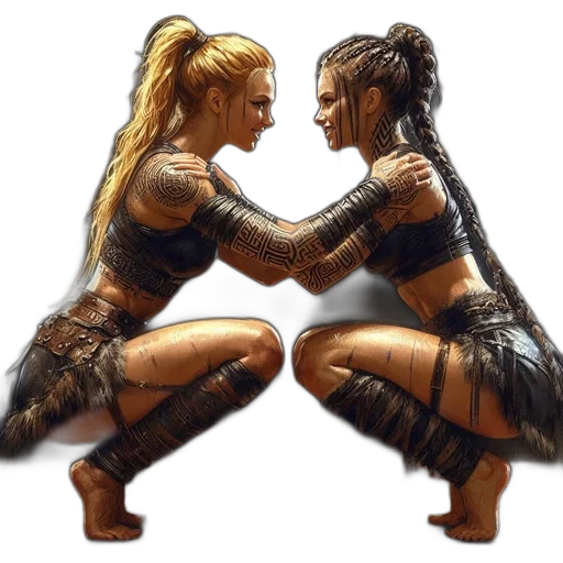 concept art, fantasy art, comic book art, photorealistic, two, women, intricate, tattoos transparent PNG cut-out