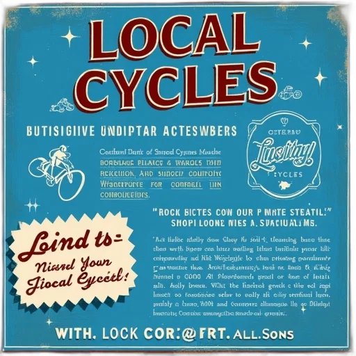 vintage, advertisement, local, cycles, featuring, blue, background, white transparent PNG cut-out