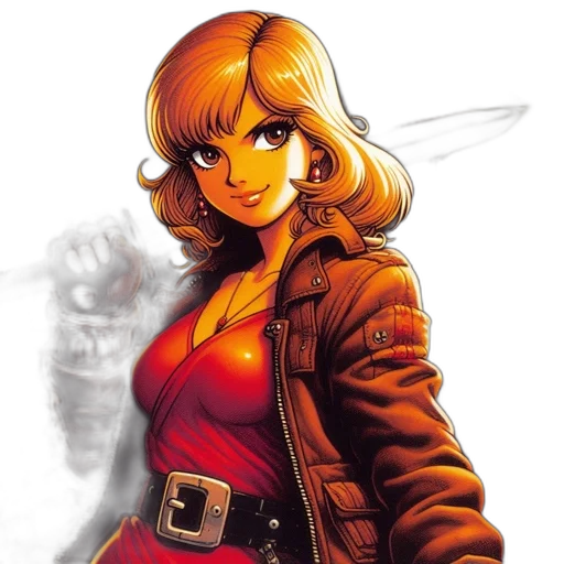 jacket, comic book art, concept art, cartoon, anime, red, determined, blonde transparent PNG cut-out