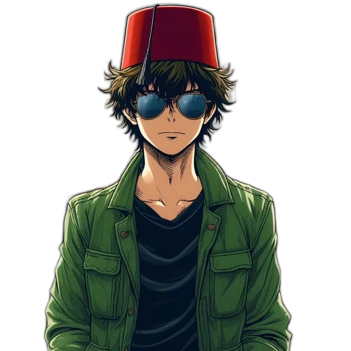 hat, jacket, mask, face, anime, pixel art, cartoon, comic book art transparent PNG cut-out
