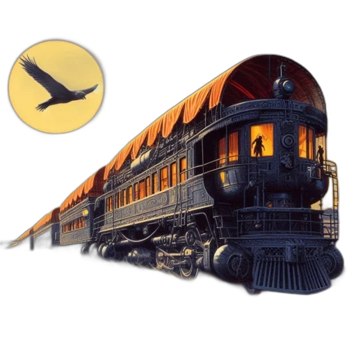 concept art, photorealistic, 3d render, pixel art, antique, train, journeying, sunrise transparent PNG cut-out