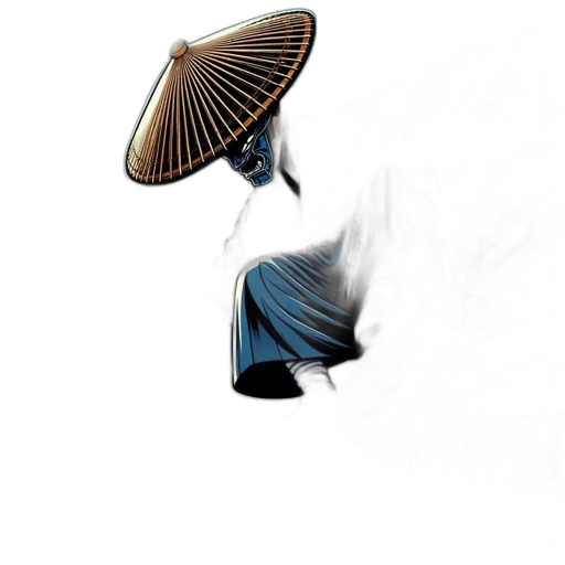 hat, mask, umbrella, hair, concept art, 3d render, photorealistic, fantasy art transparent PNG cut-out