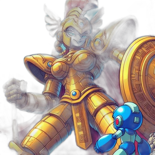 robot, concept art, fantasy art, comic book art, pixel art, outer space, blue, golden transparent PNG cut-out
