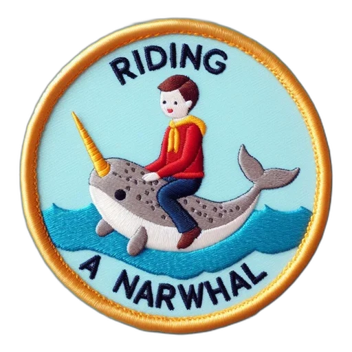 jacket, animal, circular, patch, embroidered, person, riding, narwhal transparent PNG cut-out