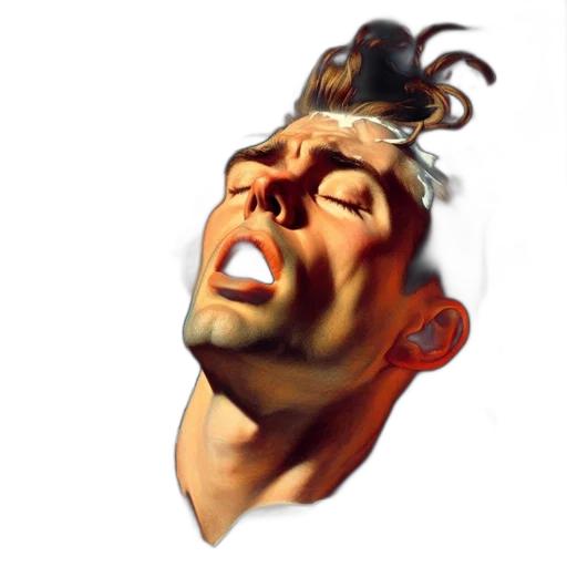 face, mask, hair, staff, 3d render, photorealistic, concept art, cyberpunk transparent PNG cut-out