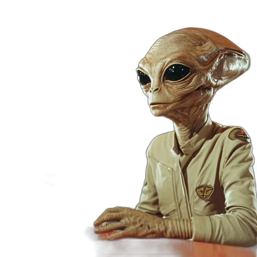 staff, creature, robot, concept art, 3d render, outer space, alien, sits transparent PNG cut-out