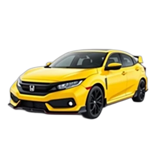 car, 3d render, yellow, honda, civic, hatchback, displayed, against transparent PNG cut-out