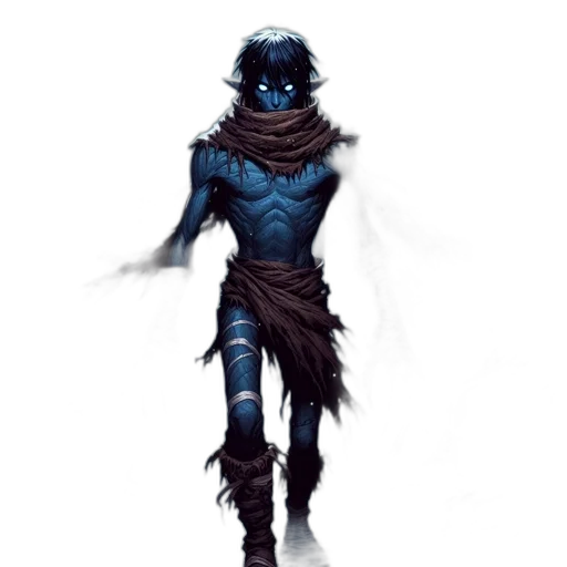 mask, creature, staff, concept art, fantasy art, comic book art, pixel art, blue transparent PNG cut-out