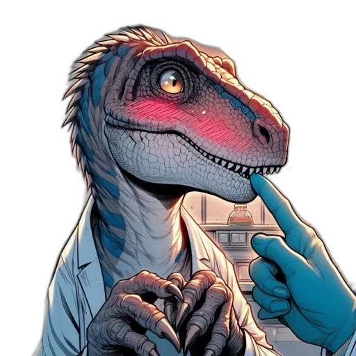 animal, comic book art, concept art, laboratory, setting, tyrannosaurus, rex, donning transparent PNG cut-out