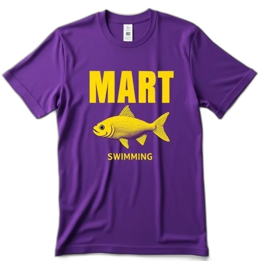 purple, t-shirt, word, mart, yellow, front, followed, swimming transparent PNG cut-out