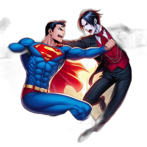 comic book art, concept art, cartoon, pixel art, superman, confronts, dark-haired, man transparent PNG cut-out