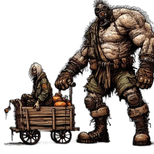 creature, concept art, comic book art, fantasy art, pixel art, earth tones, two, characters transparent PNG cut-out