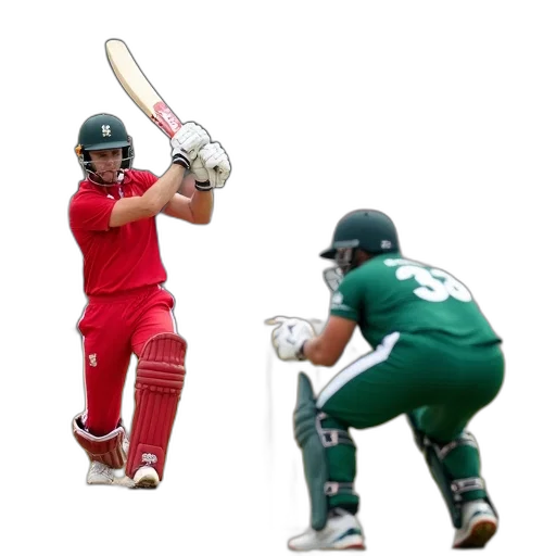 cricket, match, progress, batsman, red, jersey, white, helmet transparent PNG cut-out