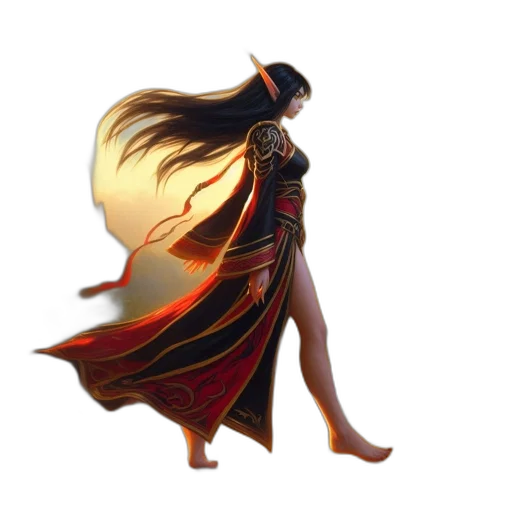 dress, fantasy art, concept art, 3d render, pixel art, fire, golden, elven transparent PNG cut-out