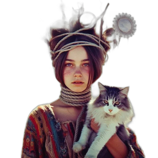 hat, staff, animal, jewelry, fantasy art, photorealistic, concept art, oil painting transparent PNG cut-out