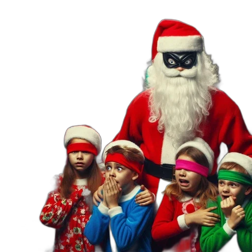 festive, gathering, santa, claus, surprises, four, children, three transparent PNG cut-out